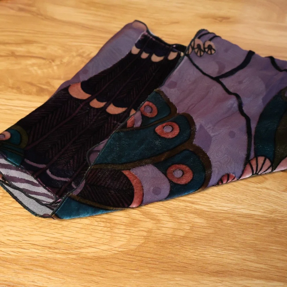 Peacock Velvet Burnoout Scarf Wrap Womens Art Nouveau Artsy Boho Jewel Tone